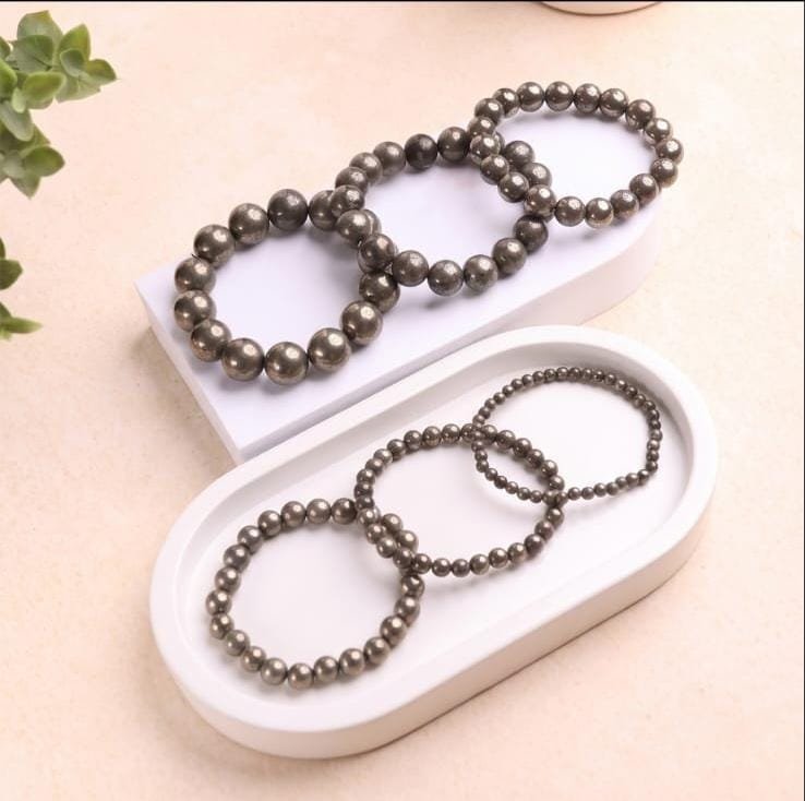 Pyrite Round Beads Bracelet
